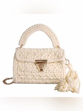 Macy's Cream Woven Top-Handle Crossbody Bag with Gold Hardware
